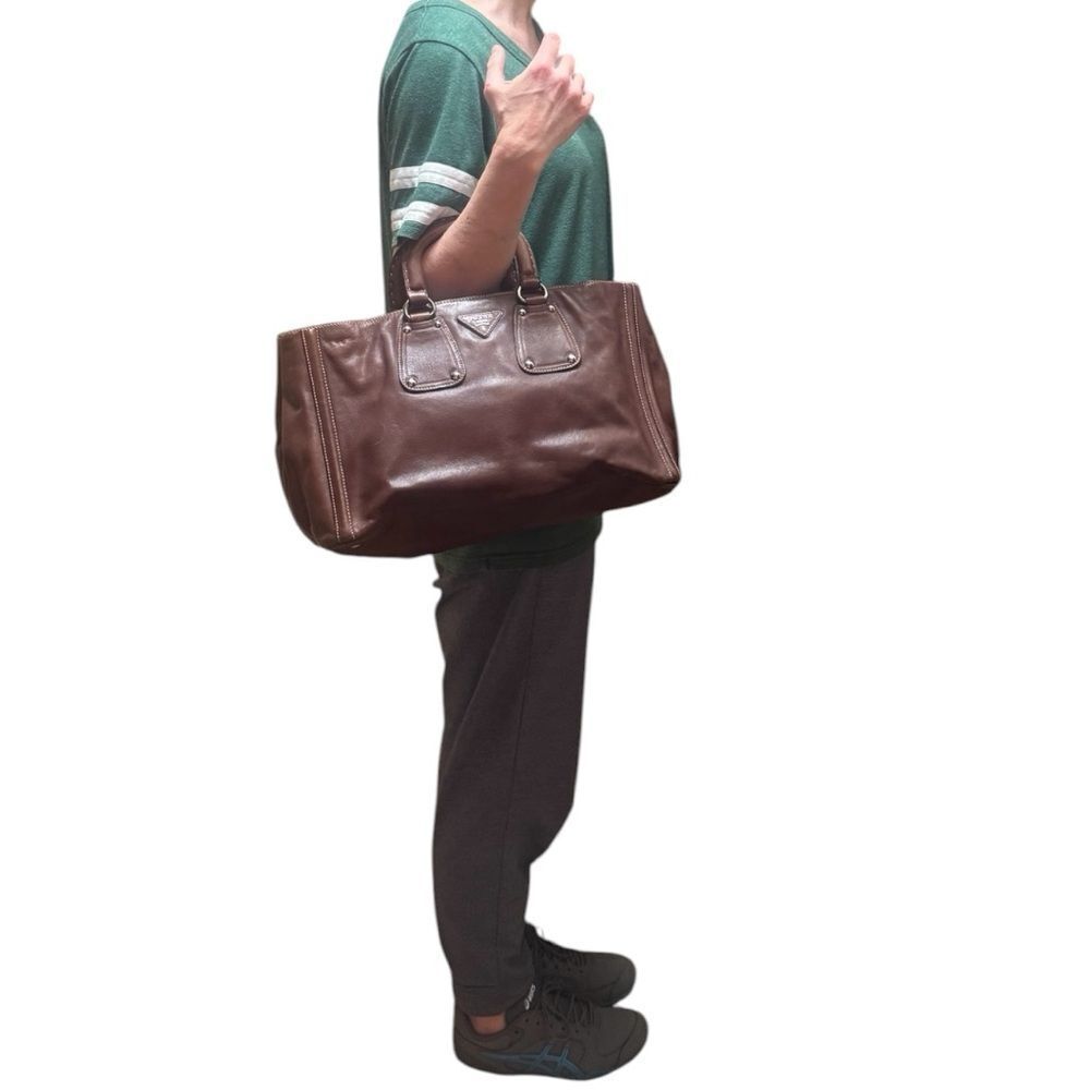 PRADA Nocciolo Brown Soft Calfskin Leather Large Satchel Tote Bag Auth - Picture 16 of 16